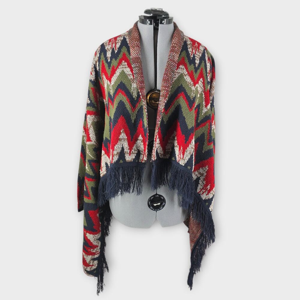 Cato Cardigan Sweater Women's XL Open Front Knit Zig Zag Asymetrical Fringe